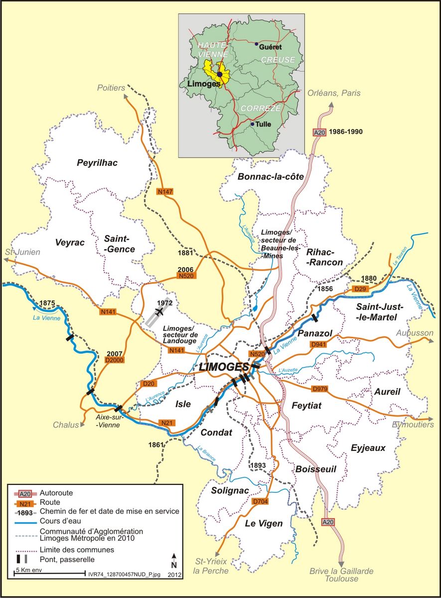 Communauté d'Agglomération Limoges Métropole, carte de localisation des voies de communication.