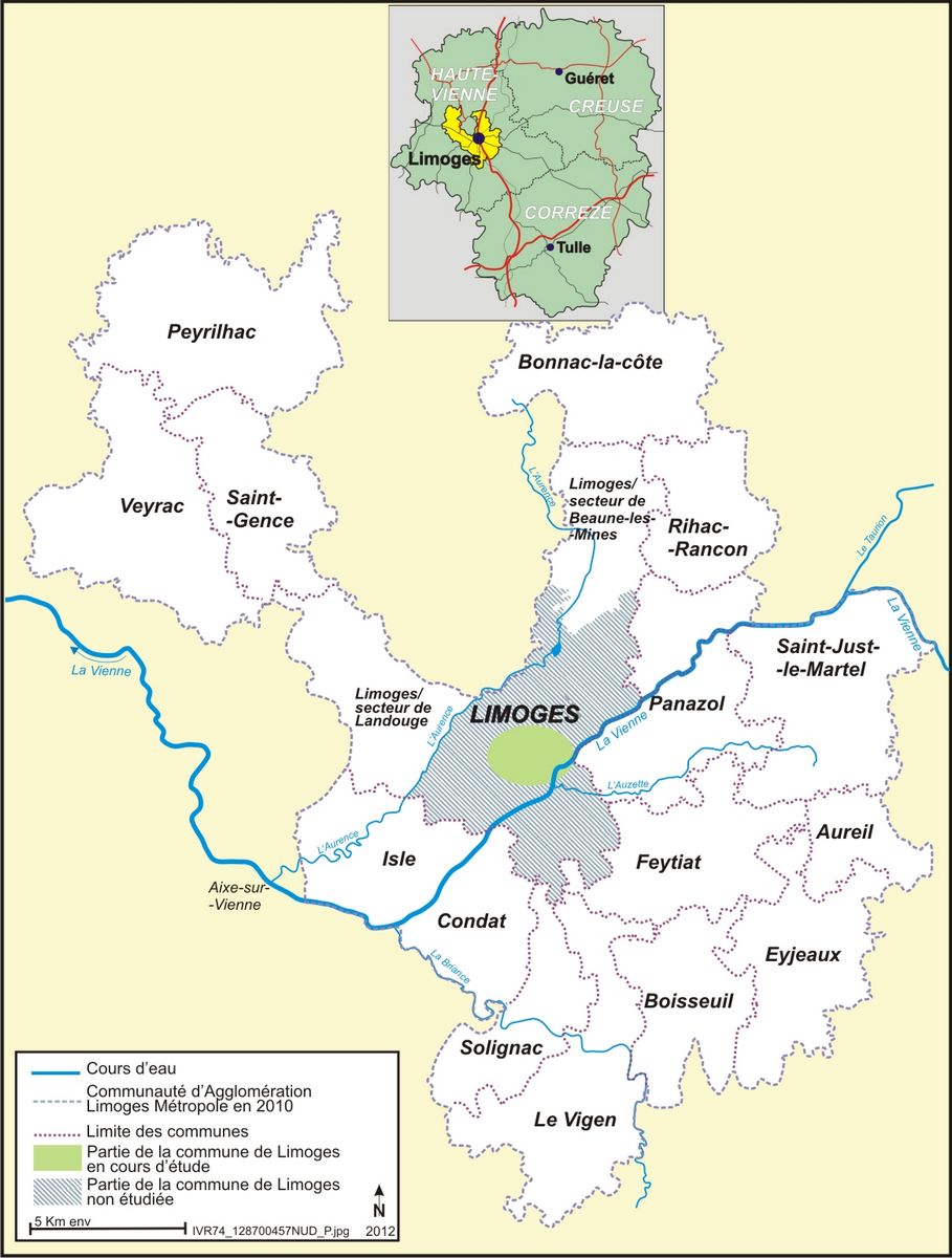 Carte de la Communauté d'Agglomération Limoges Métropole, localisation des communes.