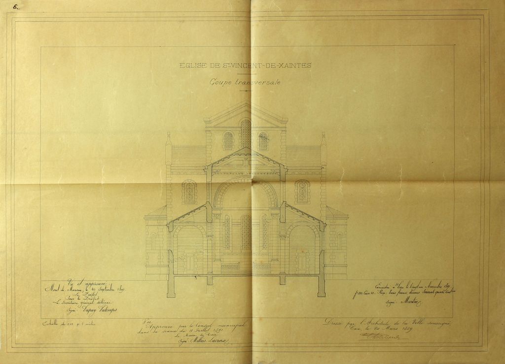 2e projet de reconstruction, par Edmond Ricard, 20 mars 1889 : coupe transversale.