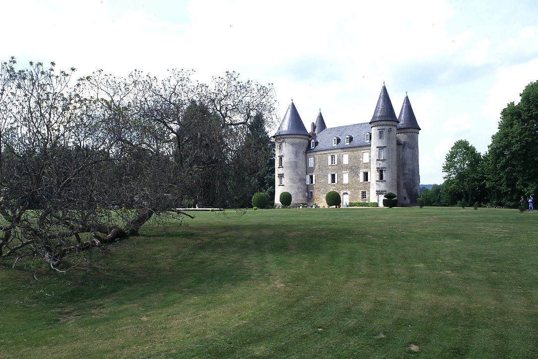 Bonnac-la-Côte, château de Leychoisier, façade antérieure. Château de plan massé avec tours sur les angles.