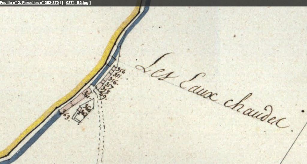 Plan cadastral de Laruns, 1813. Section B, Eaux-Chaudes. Cabane dite Le Château : parcelle n°361.