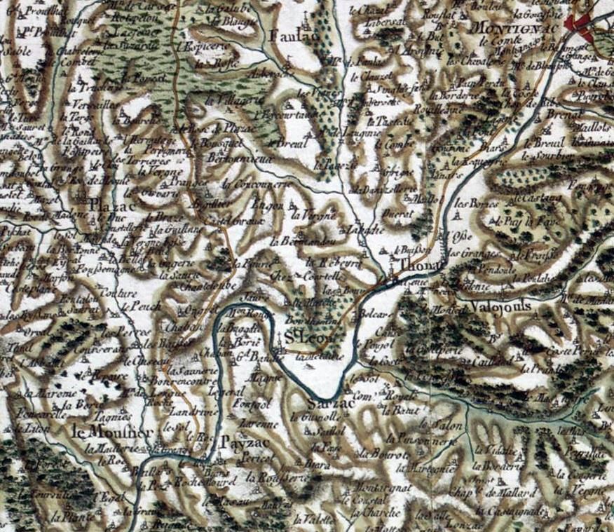 La paroisse de Saint-Léon d'après la carte de Cassini, planche 35 levée à partir de 1768.