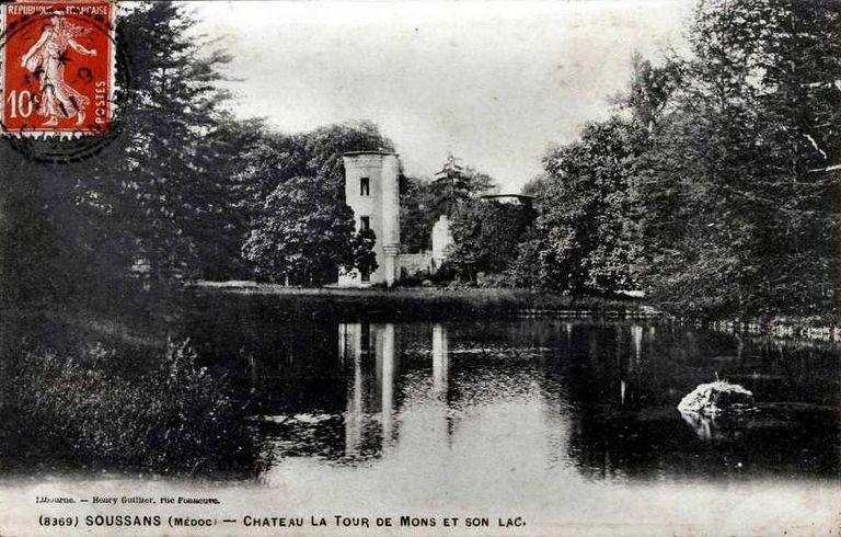 Carte postale : Château La Tour de Mons et son lac (collection particulière).