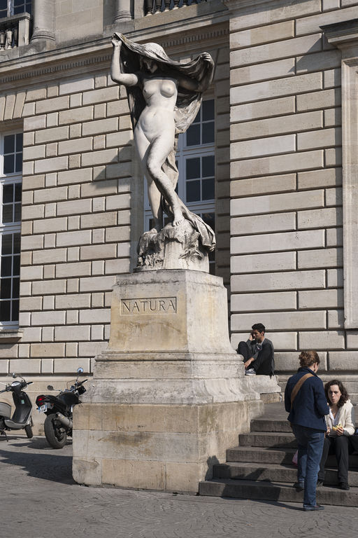 Bâtiment principal, élévation sur la place de la Victoire avec au devant La Nature de L.-E. Barrias sculpteur.