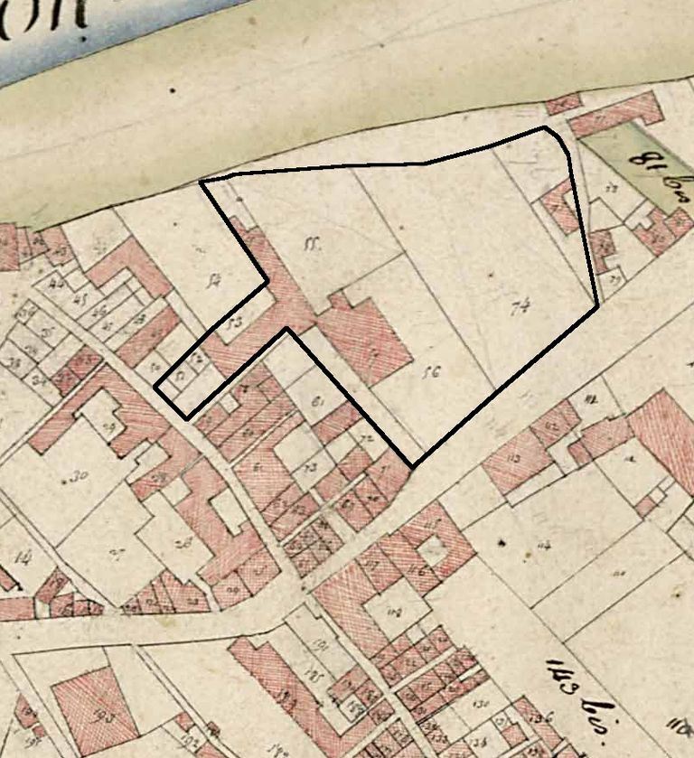 Extrait du plan cadastral de 1813, section D 1. Emprise du terrain du couvent de clarisses lors de son achat pour l'hôpital.