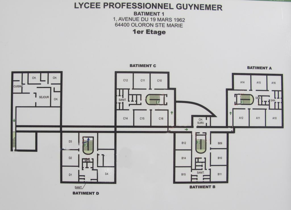 Plan du 1er étage des bâtiments d'internat.