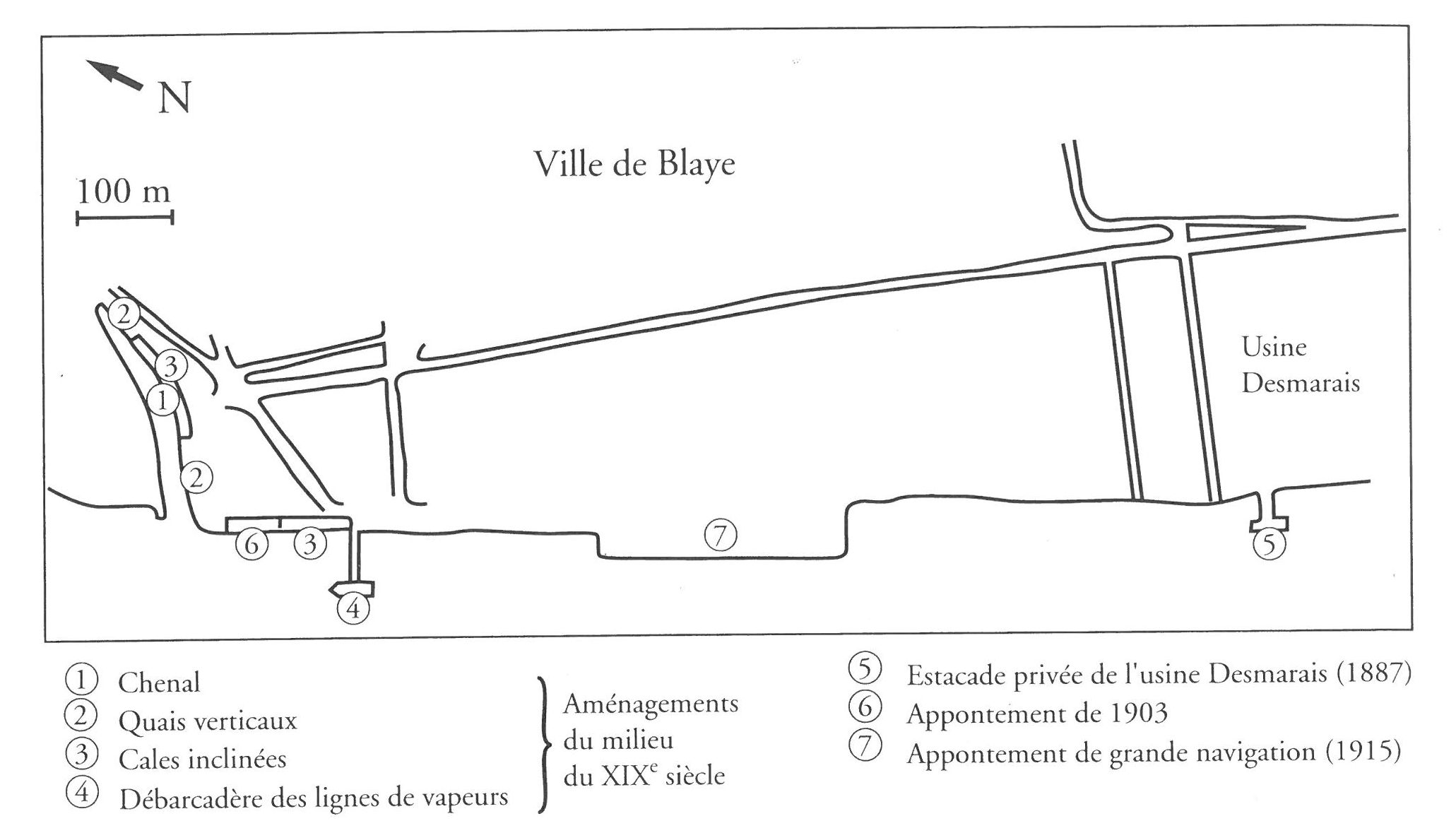 Plan général du port au début du 20e siècle. Dessin, par Jacques Barthou.