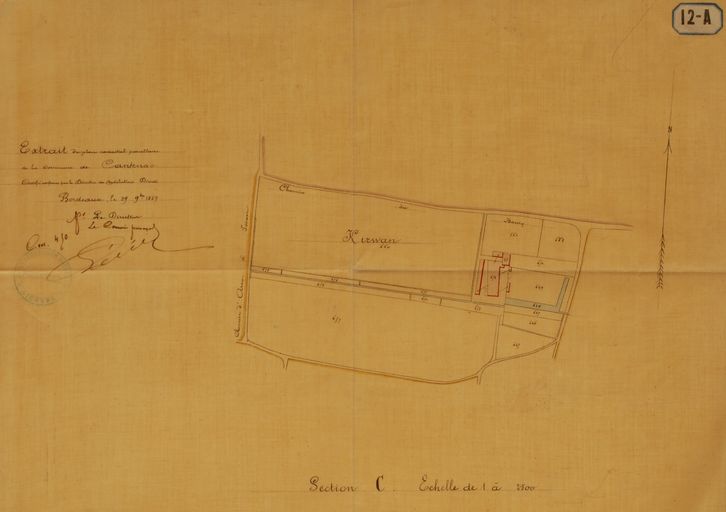 Extrait du plan cadastral parcellaire de la commune de Cantenac, 29 novembre 1869.