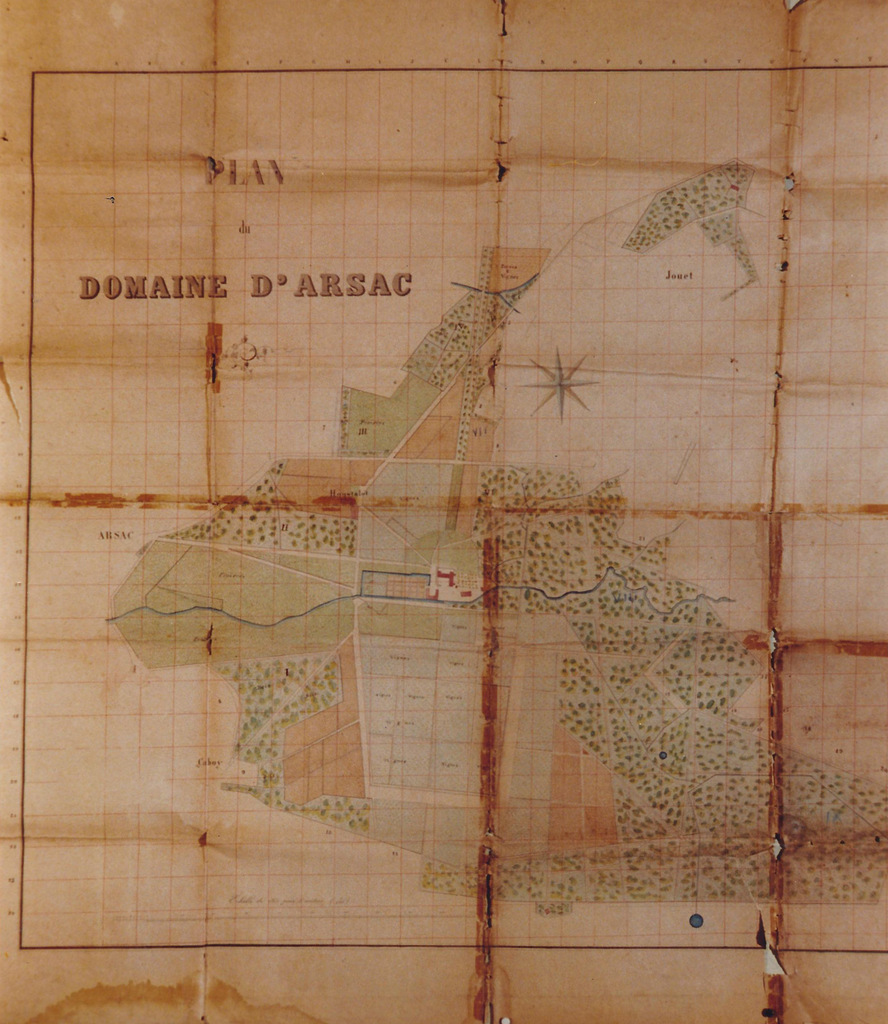 Plan terrier du domaine d'Arsac, 18e siècle.