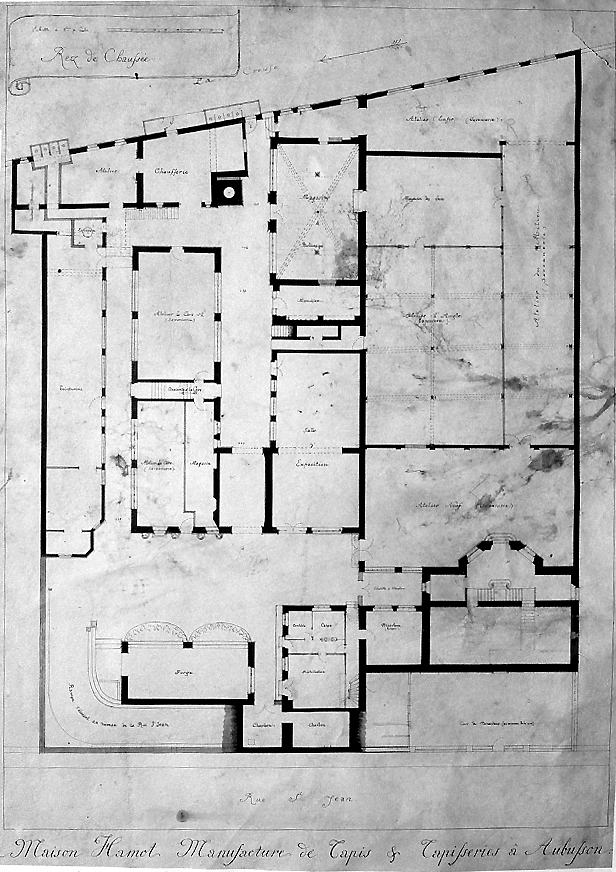 Plan du rez-de-chaussée des bâtiments de la manufacture Hamot, à la fin du 19e siècle (coll. part.).