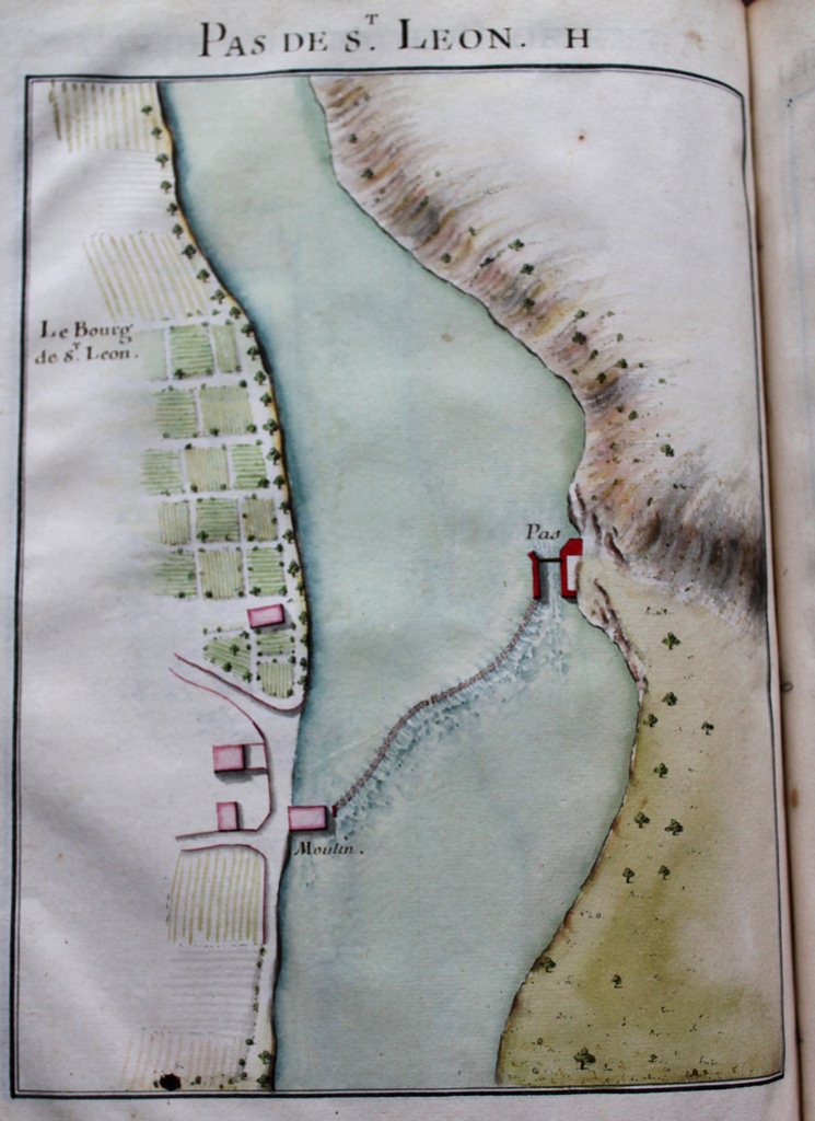 Recueil de cartes, plans et profils des ouvrages faits pour la navigation de diverses rivières de Guyenne, levé par Mr Ferry, 1696, planche H.