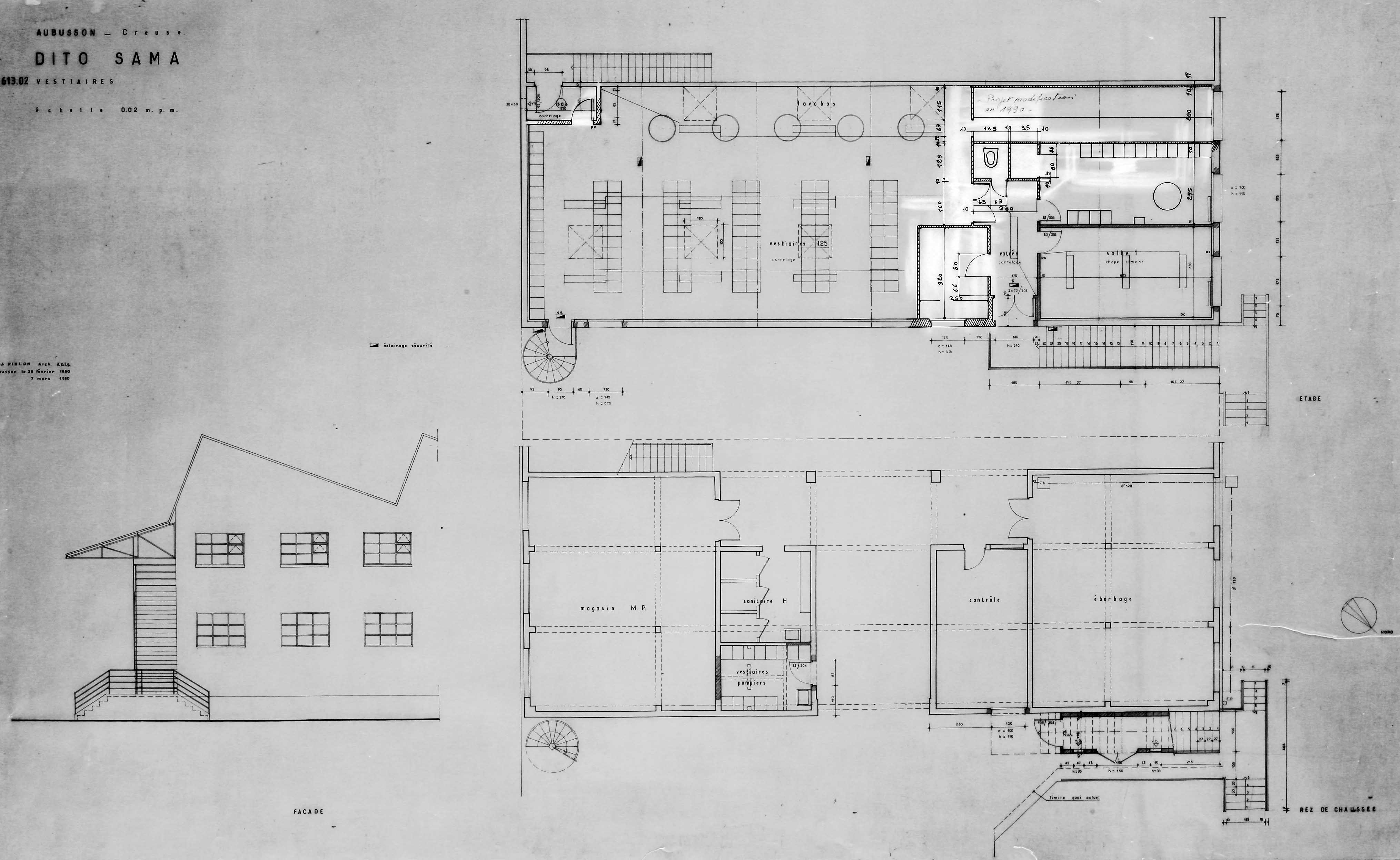 Coupe et plan des vestiaires et des ateliers de fabrication (1980) (AC Aubusson)