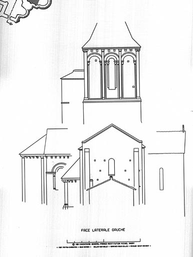 Église, élévations latérales gauche, restitution photogrammétrique.