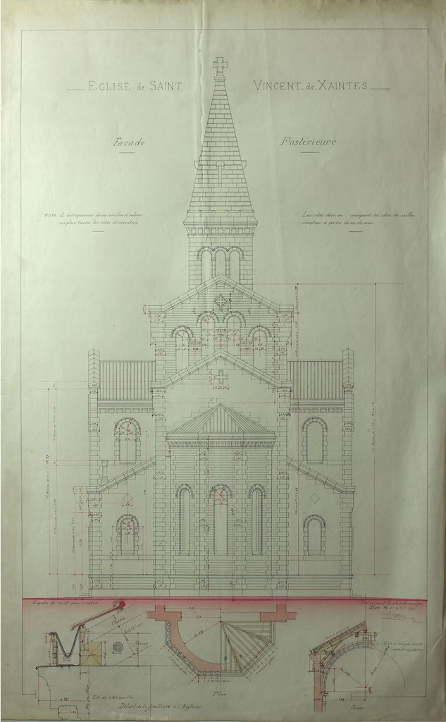 3e projet de reconstruction, par Edmond Ricard, 21 décembre 1891 : façade postérieure.