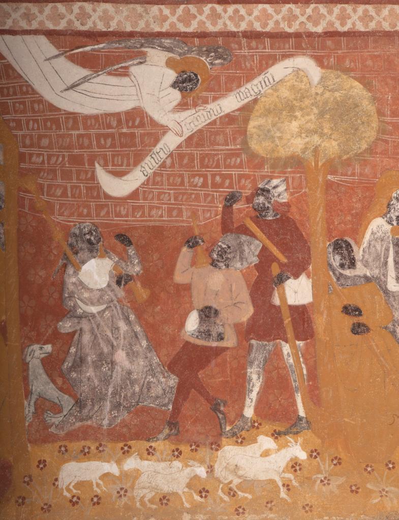 L'Annonce aux bergers, scène peinte sur le registre inférieur de la retombée sud de la voûte.