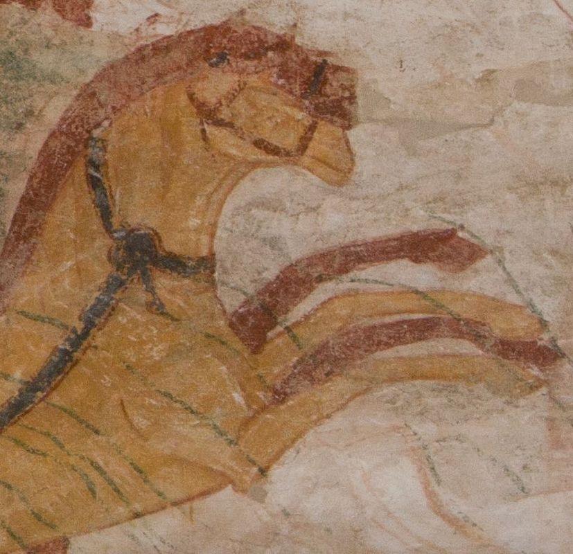 Les chevaux du char de Pharaon lors du passage de la Mer Rouge, voûte de la nef de l'abbaye de Saint-Savin.