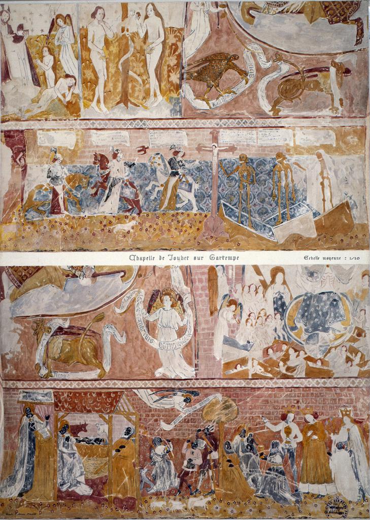 Relevé des peintures murales de la chapelle de la Vierge, archives du musée des Monuments Français.