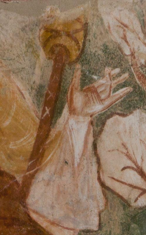 Le fuseau et la main d’Ève filant, voûte de la nef de l'abbaye de Saint-Savin.