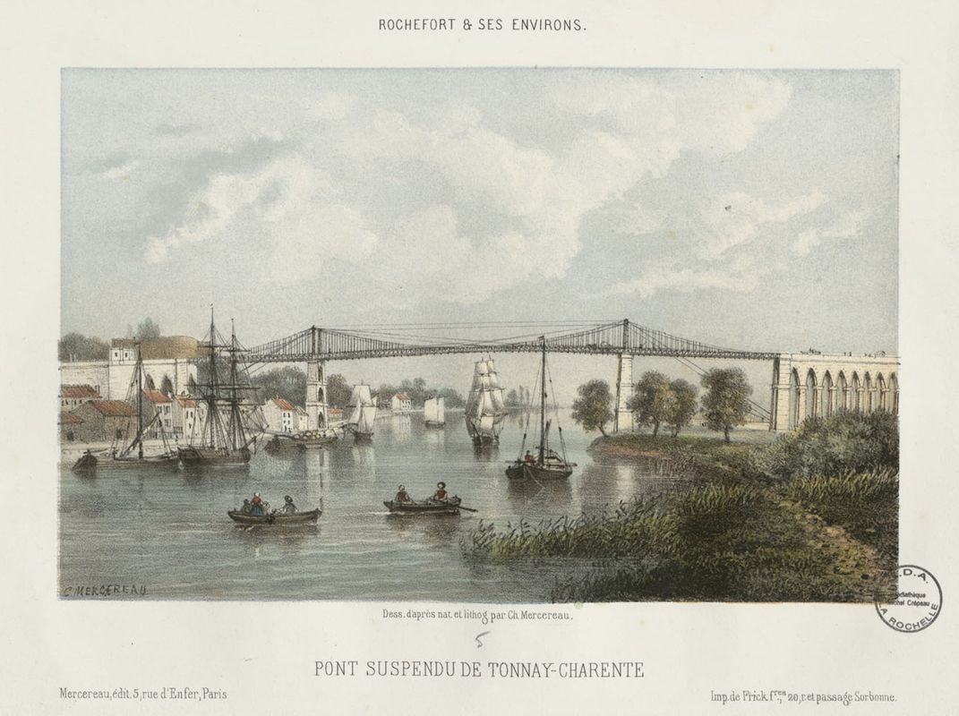 Le pont vu de l'aval, vers 1860.