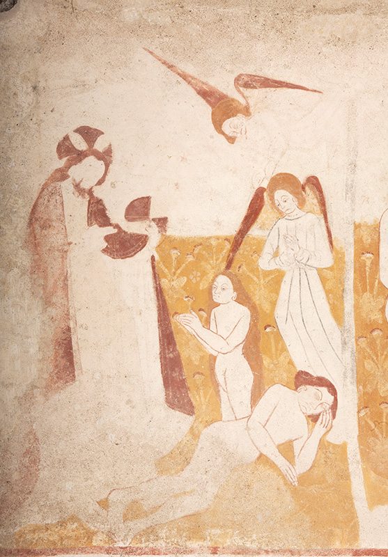 La Création d’Ève, scène peinte sur le registre supérieur de la retombée nord de la voûte.