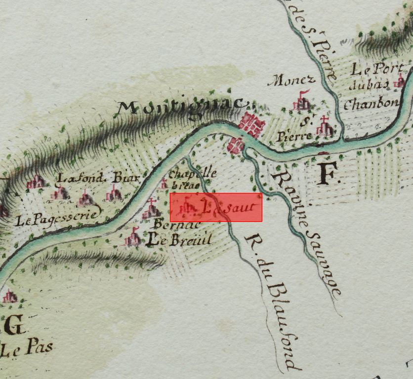 Extrait de la carte de la vallée de la Vézère par Ferry, 1696.