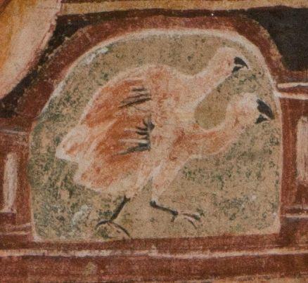 Les oiseaux au deuxième étage de l'Arche de Noé, voûte de la nef de l'abbaye de Saint-Savin.