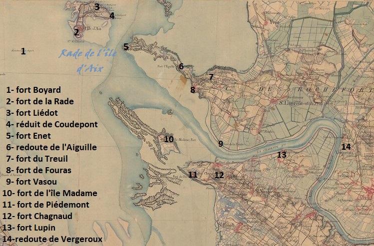 Carte des forts et redoutes de l'embouchure de la Charente.