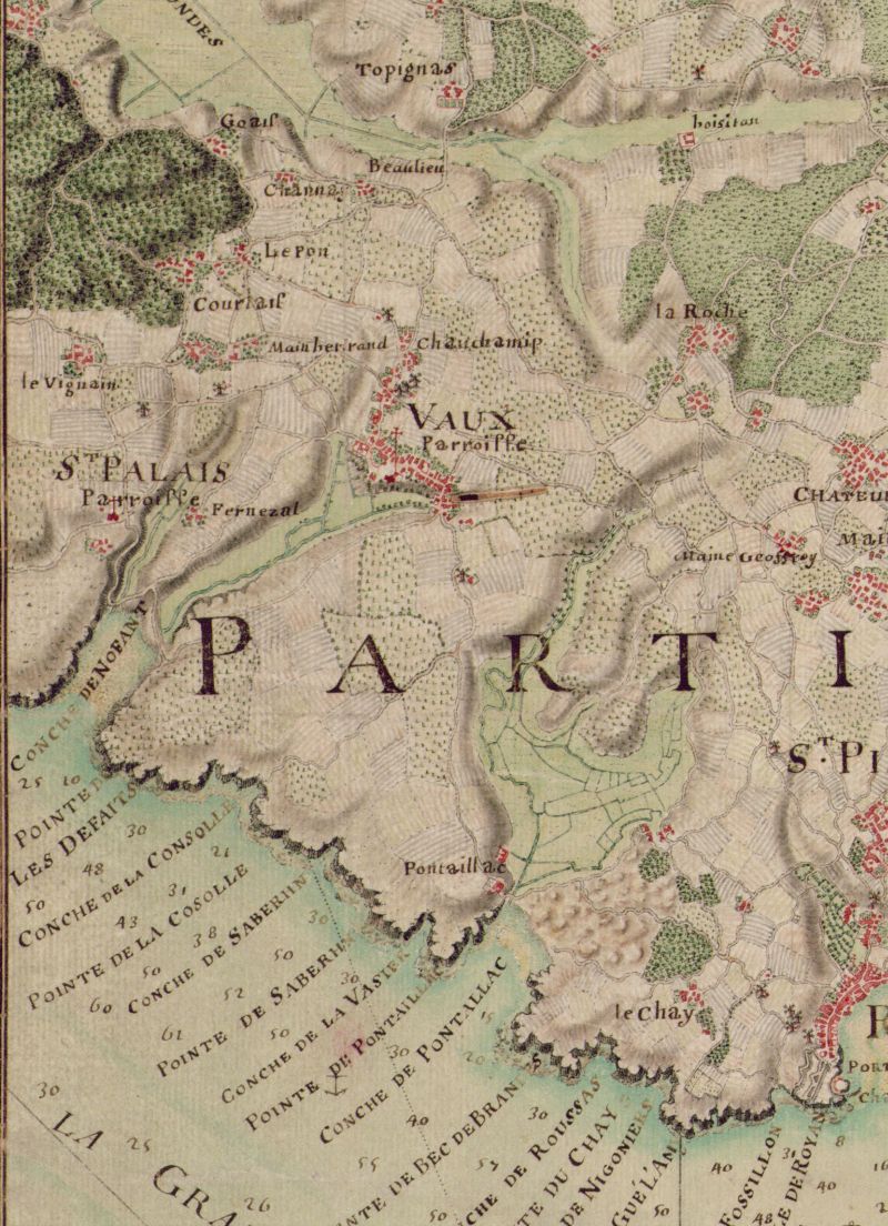 Saint-Palais, partie est, sur une carte par Claude Masse au début du 18e siècle.