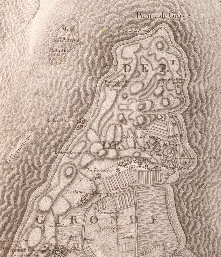Carte de Belleyme, planche n°2, 1774-1775 : indication de la balise existant avant la construction du phare.