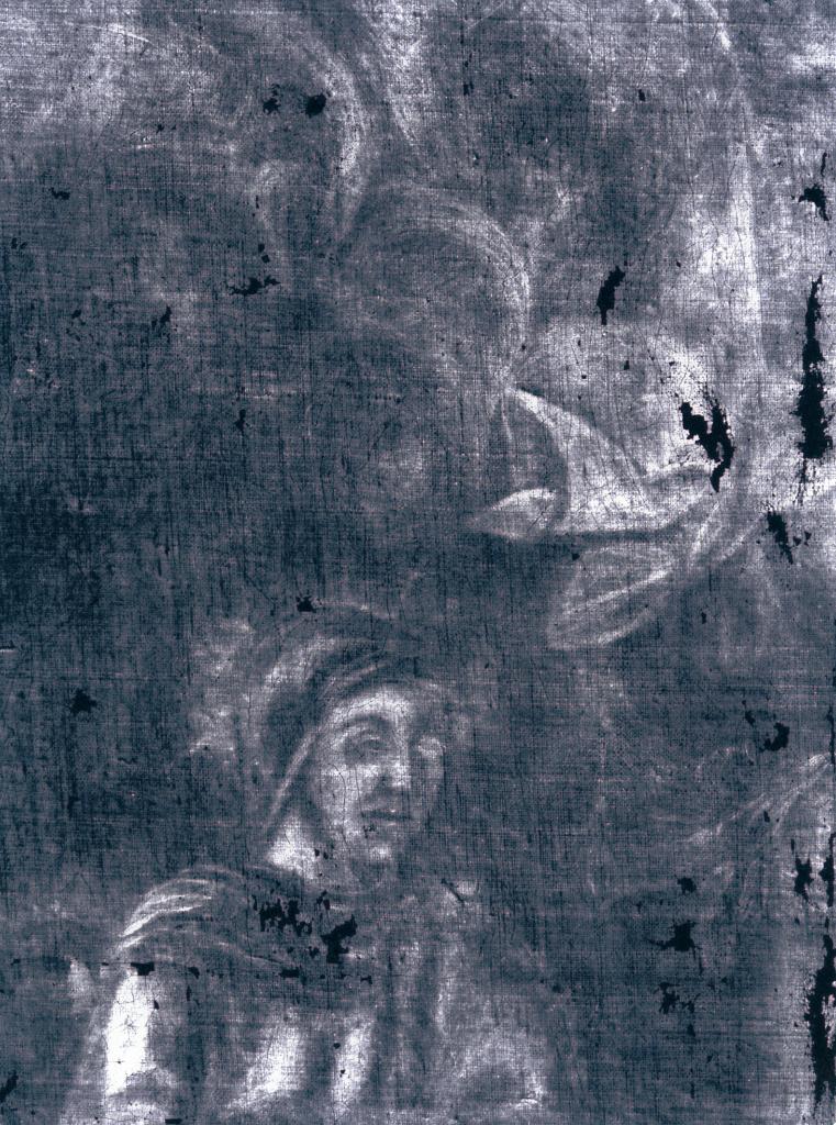 Détail du personnage à la droite du Christ, aux rayons X. Il s'agit sans doute de la Vierge.