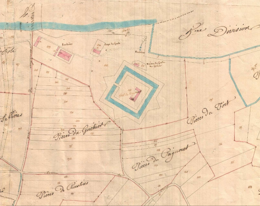 L'emplacement de la pyrotechnie sur le plan cadastral de 1848, quatrième division du Petit Vergeroux.