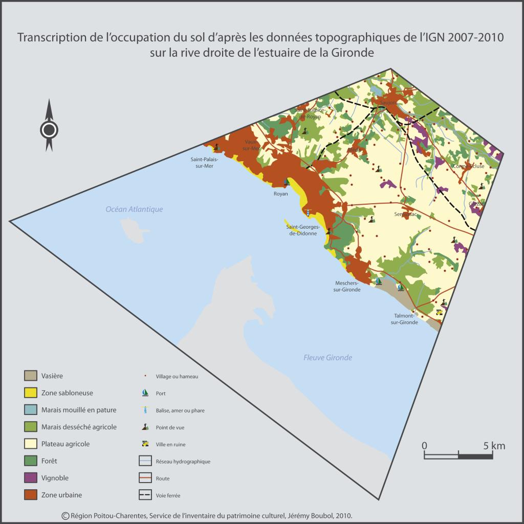 Transcription de l’occupation du sol sur l’arrière-pays royannais (zone 2), d’après les données topographiques de l’IGN (2007-2010).
