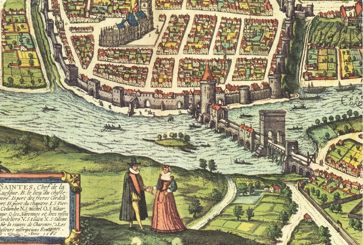 Pourtrait de la ville et cité de Saintes, daté de 1560 : quatre ports sont indiqués sur l'emplacement du quai actuel.