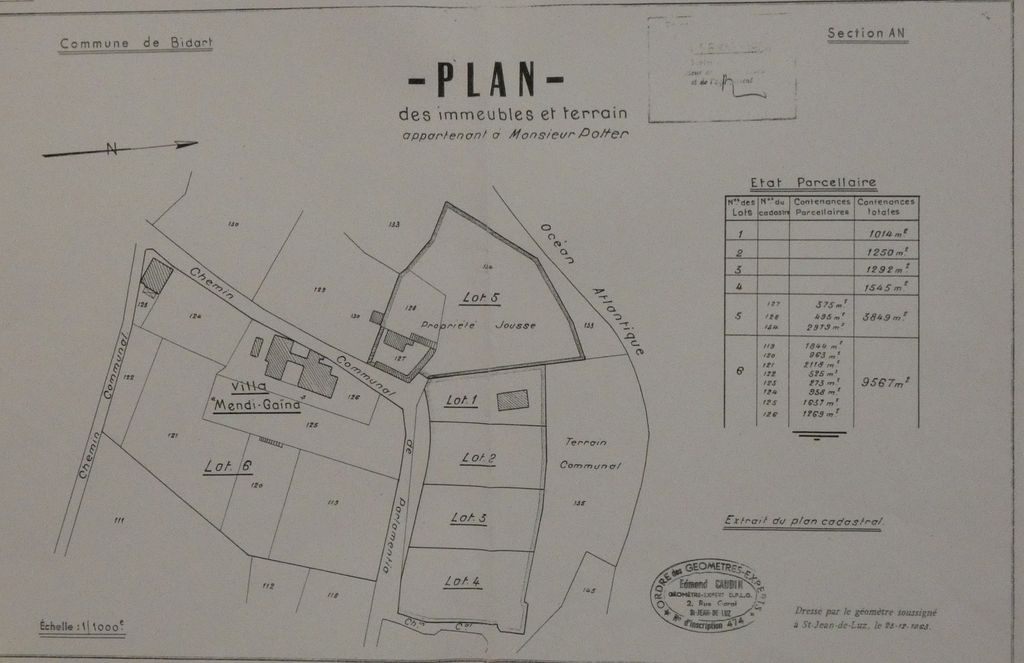 Plan général du lotissement Mendi aspia, 1963.