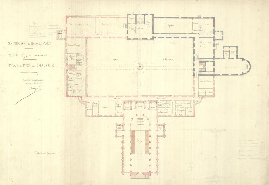 Projet d'agrandissement (non réalisé). Plan du rez-de-chaussée. Victor Sanguinet, 1888.