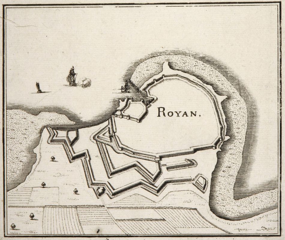 Plan des vestiges du château de Royan, gravure par Mérian, 1655.