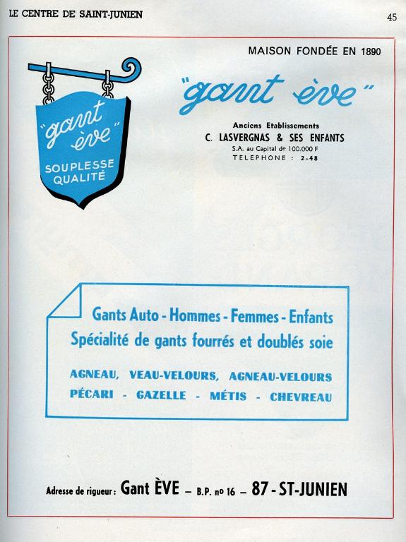 Publicités pour les gants Eve, des anciens établissements Lasvergnas et ses enfants, 1931.