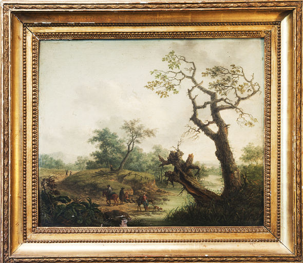 Bureau de François Mauriac : paysage animé, huile sur bois, XVIIIe siècle. 