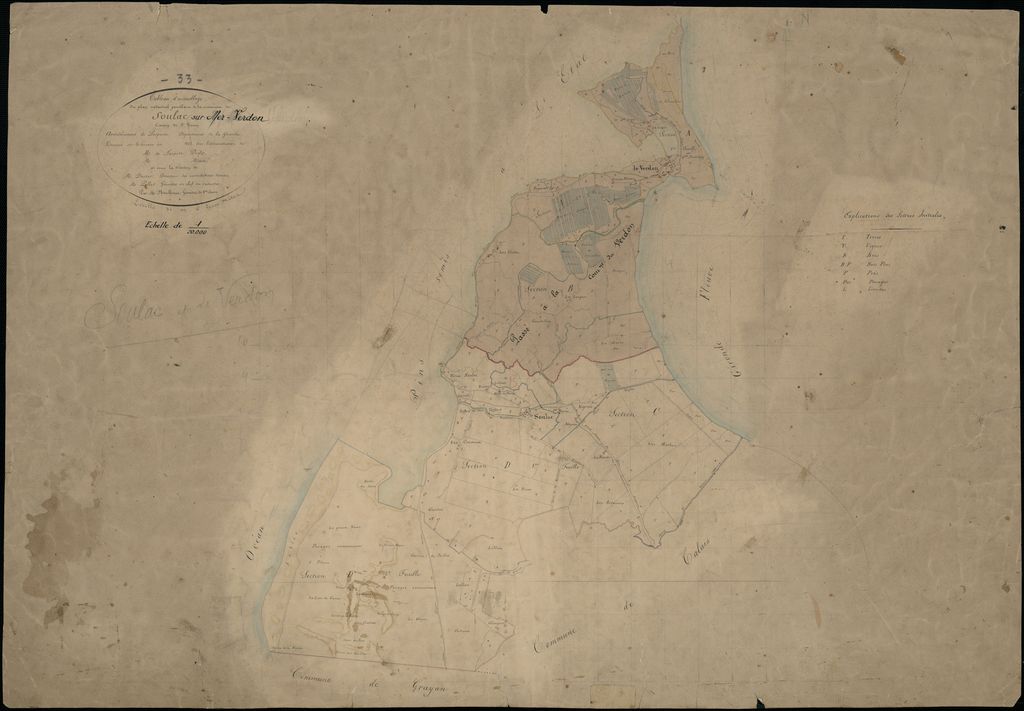 Plan cadastral de 1833 : tableau d'assemblage de la commune de Soulac-sur-Mer-Verdon.