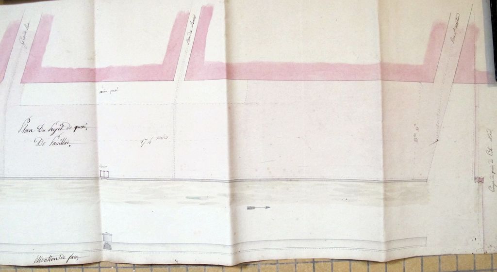 « Plan du projet de quai de Pauillac ». Papier, encre, lavis, non signé, s.d. : détail.