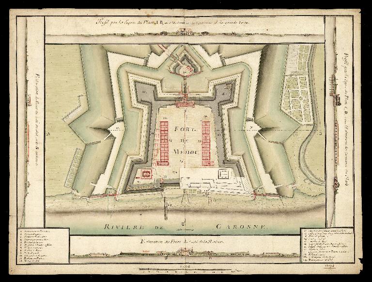Plan et profils du fort de Médoc.