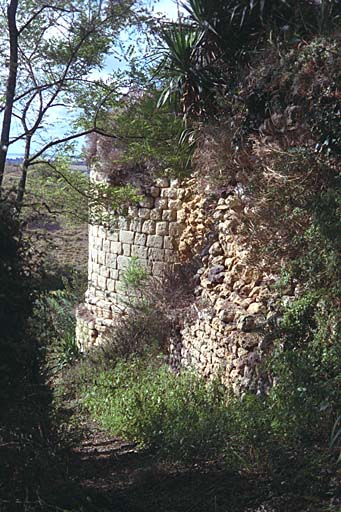 Ruines de la tour ronde vues depuis le haut du château en 2002.