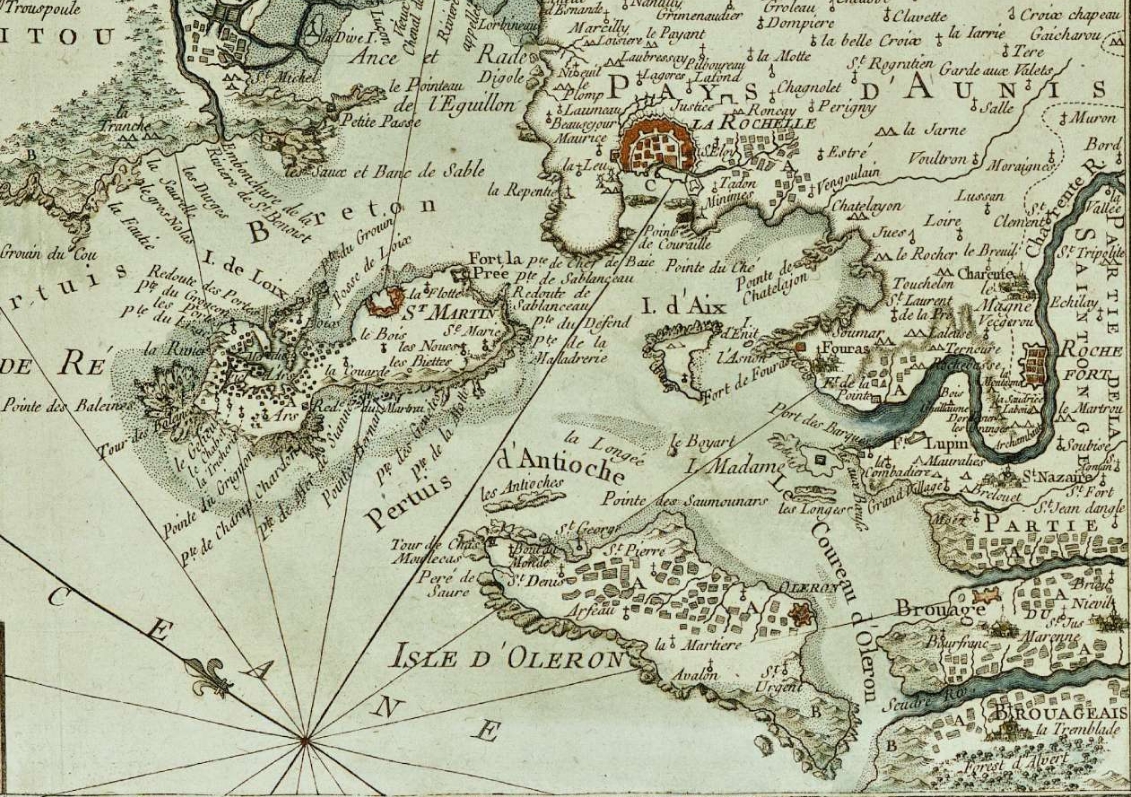 Le pertuis d'Antioche et l'embouchure de la Charente sur une carte marine, 1757. 
