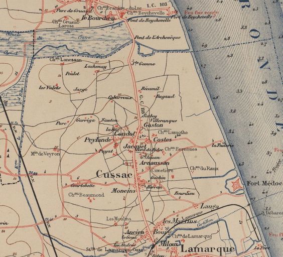 Extrait de l'Atlas départemental de la Gironde : carte de 1888.