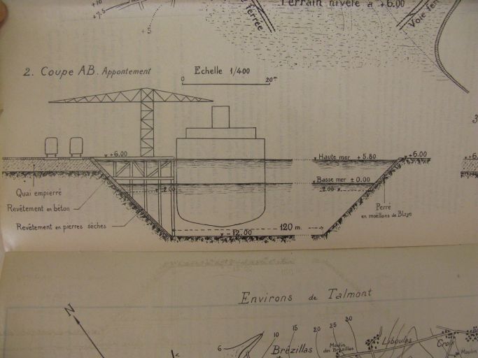 Projet de port vers 1920 : coupe d'un bassin.