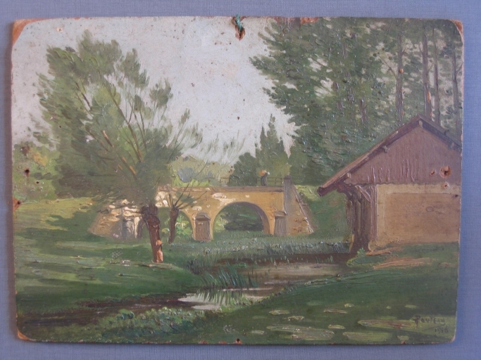 Partie est du pont, arches supplémentaires en pierre, tableau peint par Léon Pouteau au début du 20e siècle.
