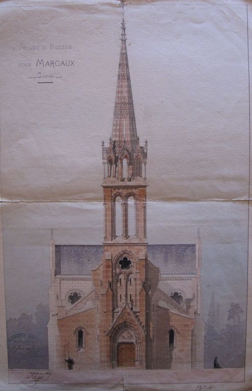Projet d'église pour Margaux, A. Labbé, 1867 : élévation principale.