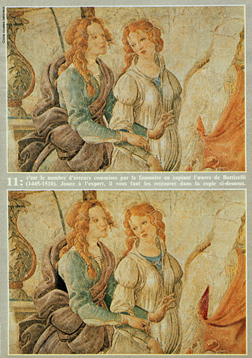 Jeu des erreurs, conservé dans l'atelier, à partir de l'oeuvre de Botticelli : Vénus et les trois Grâces.