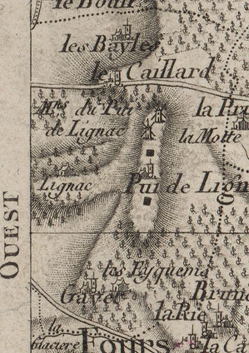 Extrait de la carte de Belleyme, le Puy de Lignac, 2e moitié 18e siècle