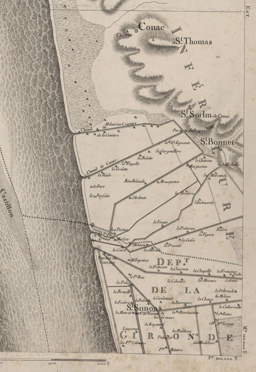 Carte de Belleyme, 1762-1783. Détail sur le nord des marais de Saint-Simon.